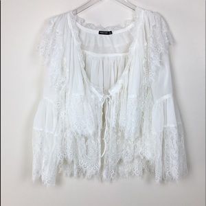 Nasty Gal Collection Boho Lace Chiffon Peasant Top S
